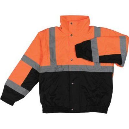ERB SAFETY Aware Wear Winter Wear ANSI Class 2 Bomber Jacket, - Orange/Black, Size 3XL 61606
